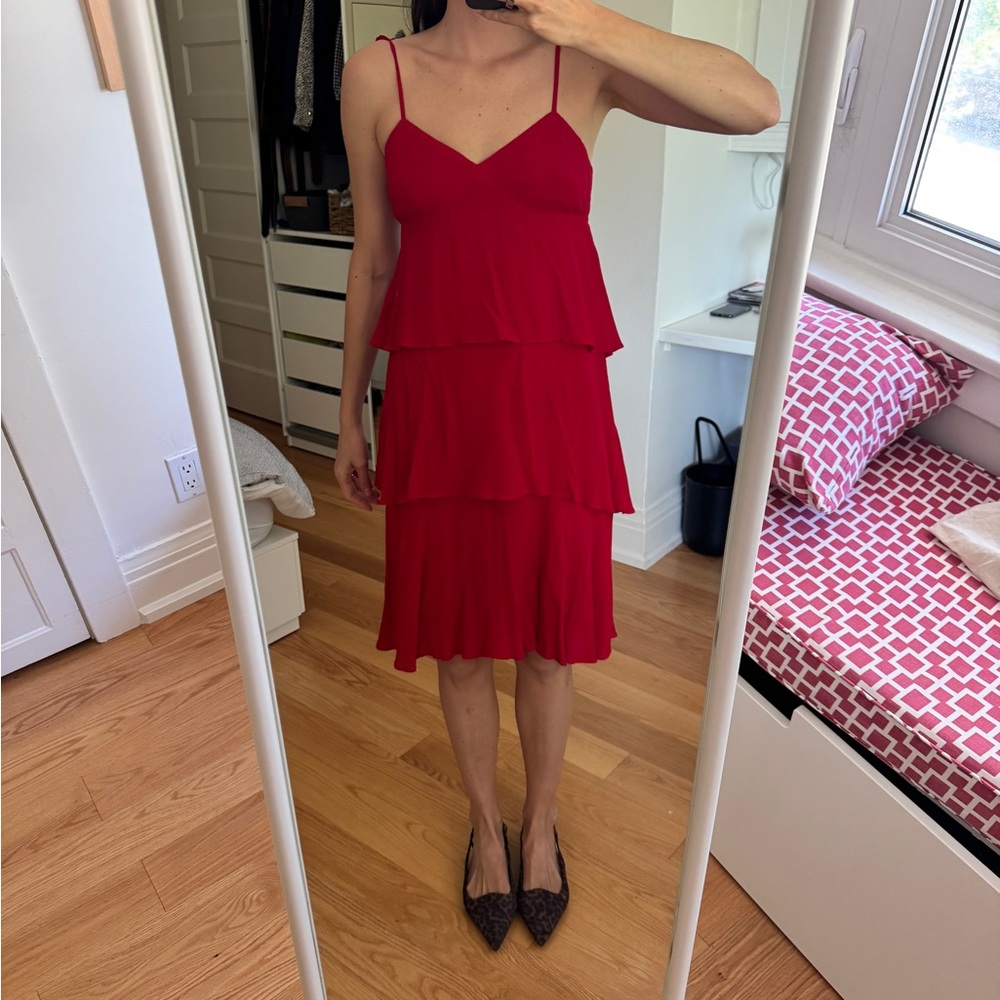 Club Monaco Red Tiered Midi Dress
